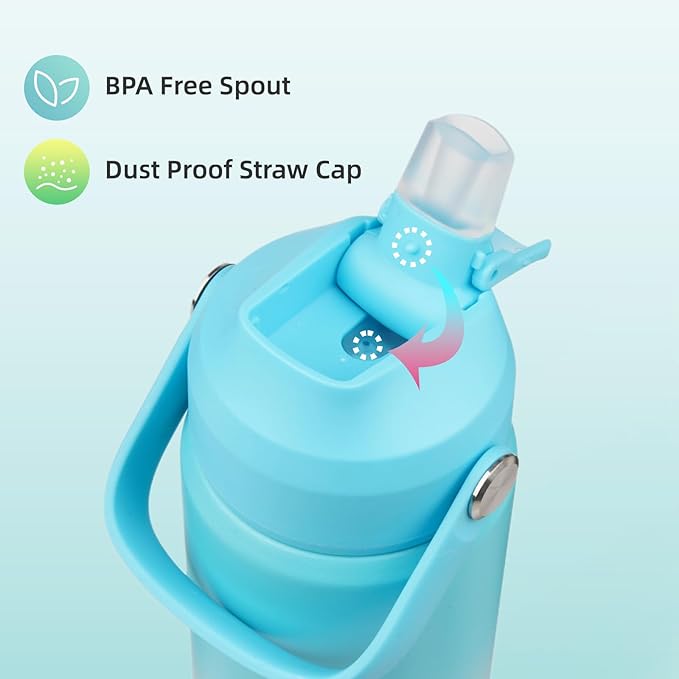 Insulated Water Bottle with Straw Lid,24 oz Stainless Steel Vacuum Metal Bottle with Silicone Handle,Sea Salt-StrideForce Fitness