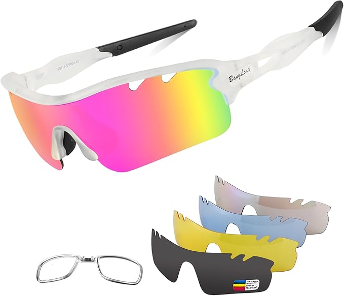 BangLong Polarized Sports Sunglasses Cycling Sun Glasses for Men Women with 5 Interchangeable Lenes for Running Baseball Golf-StrideForce Fitness