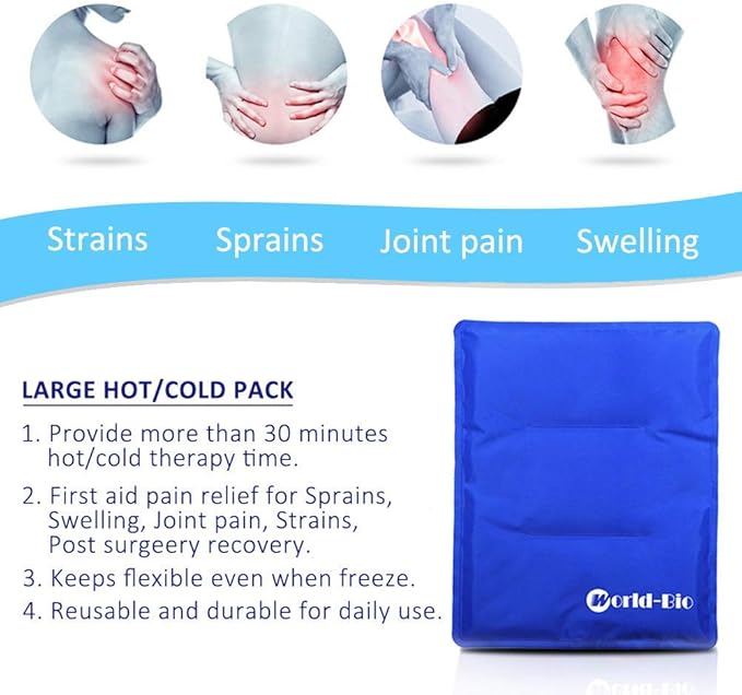 WORLD-BIO Large Flexible Hip Ice Pack 2 packs for Injuries, Hot & Cold Therapy Pad for Shoulder, Back, Knee, Leg, Thigh, Soothing Pain from Bruises & Sprains, Muscle Aches, Stiff Joint, 11" x 14" Blue-StrideForce Fitness