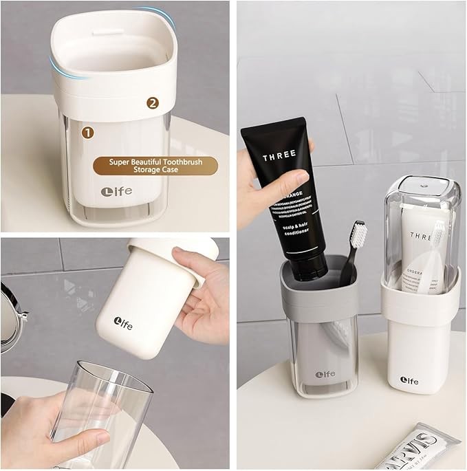 Portable Travel Toothbrush Case, Covered Toothbrush Cup Holders, Toothbrush and Toothpaste Travel Case, Toothbrush Storage Organizer Container for Traveling Bathroom(White)