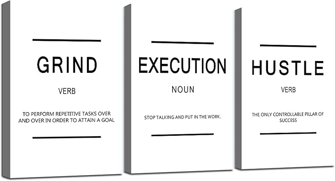 Framed Canvas Wall Art Success Quote - Office Wall Art, White Large Poster, Positive Motivational Set of 3 Prints, Execute Grand Hustle Poster, Inspirational Print (C-3pcs,20x30inchx3pcs)-StrideForce Fitness