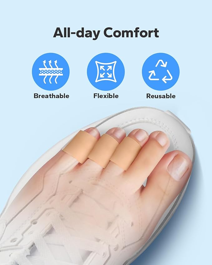 Silicone Toe Sleeves (24 Count), Pain Relief Pinky Toe Protector, Corn Protectors for Toes, Corn Pads for Pinky Toe, Gel Toe Protector for Bunion Blisters, Corns, Hammer Toes, Toenails Loss (Nude)-StrideForce Fitness