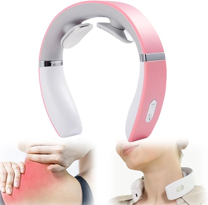 4-Head Electric Massagers Set, Vagus Nerve Stimulator Neck, 6 Modes & 16 Levels, Ergonomic Design, Promote Muscle Relaxation (Pink)-StrideForce Fitness