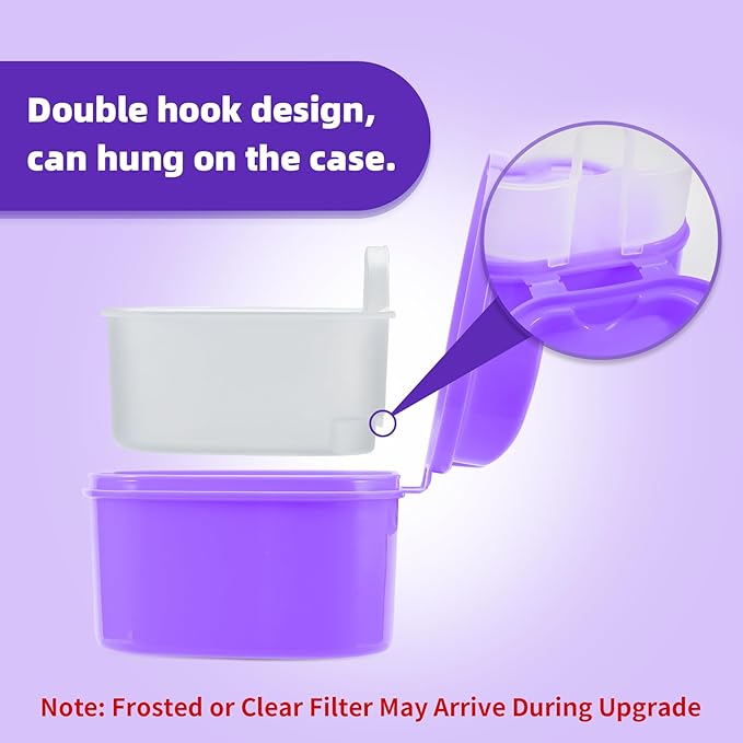 Denture Soaking Cup Dental Retainer Case Cleaning with Strainer Basket, Orthodontic Bath Box Mouthguard Storage Holder - Purple