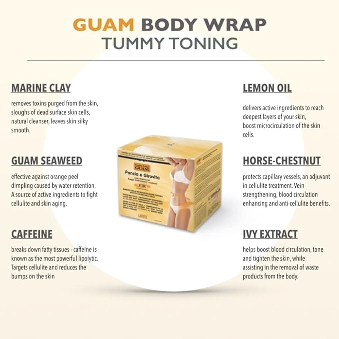 Guam Tummy & Waist, Stomach Wrap for Cellulite Reduction, Tighten Loose Belly Skin | Anti-Cellulite Lipo Wraps for Stomach, Seaweed + Caffeine | Cellulite Remover Tummy Wrap, 2.2LB-StrideForce Fitness