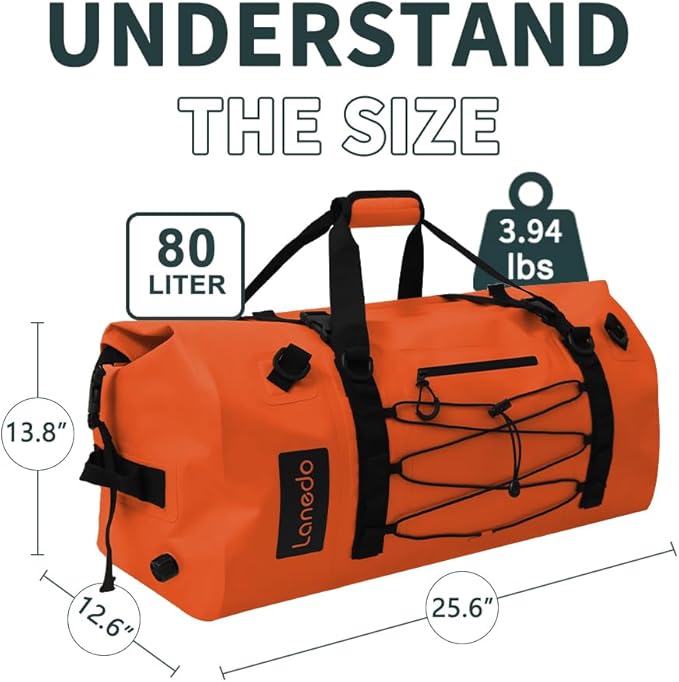 80L Dry Bag Large Waterproof Bag Roll-Top Heavy Duty Fishing Duffel Bag with Durable Straps & Handles for Kayaking Paddle boarding Boating Rafting Fishing-StrideForce Fitness