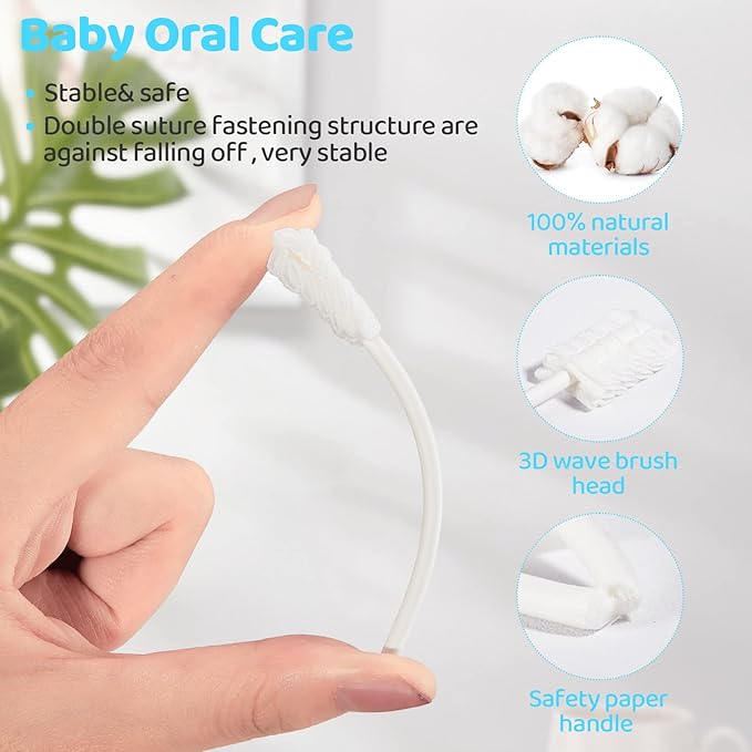 Tondiamo 100 Pcs Baby Tongue Cleaner Toothbrush Baby Oral Cleaner with 3 Pieces Finger Toothbrush for Newborn Mouth Oral Cleaning Infant for 0-36 Months