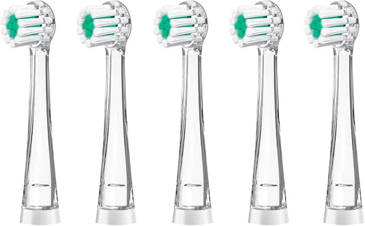 Teeteck 5 Pack Kids Toothbrush Replacement Heads Compatible with SEAGO SG513/SG977/SGEK6, DadaTech DT-K6/DT-BB1/DT-977, Brush-Baby WildOnes (Ages 8-18 Months/Green)