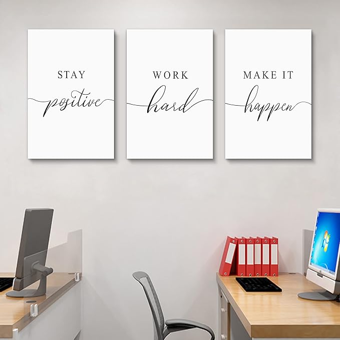 Framed Canvas Wall Art Positive Quotes, Office Wall Art Decor, White Large Poster, Positive Motivational Set of 3 Prints, Inspirational Wall Art (G-3pcs,20x30inchx3pcs)-StrideForce Fitness