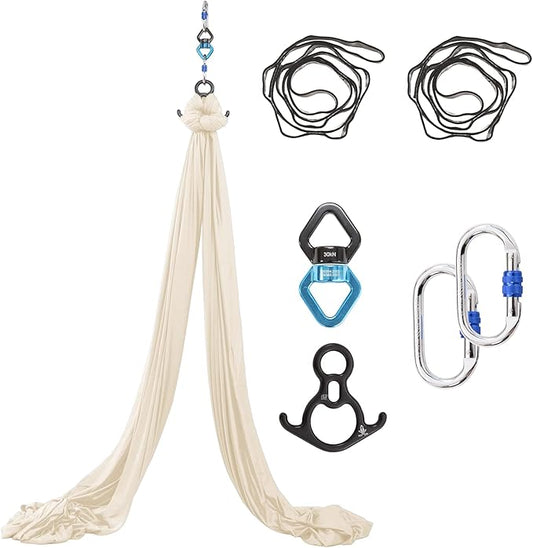 Aerial Silks Yoga Swing Set - 9/11 Yards Aerial Yoga Hammock Kit Anti-Gravity Flying for Fitness, Low/Non Stretch Nylon Tricot Fabric Hardware Included for Dance-StrideForce Fitness