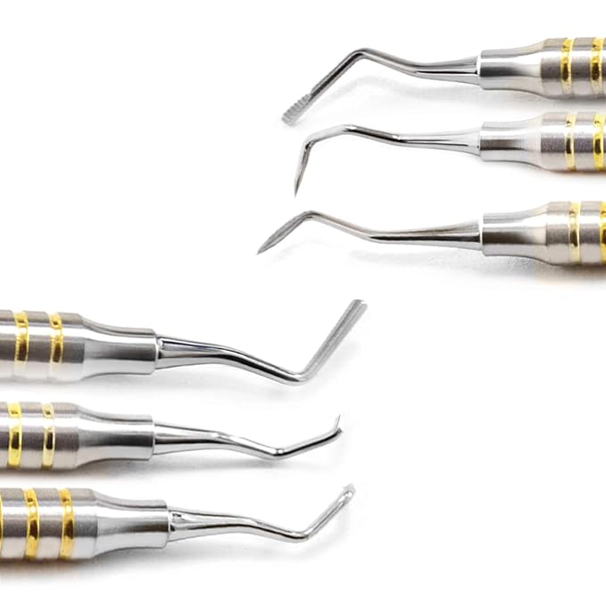MEDSPO Professional Dental Instruments Osteotome Periotome Luxating Elevator Implant | Orthodontic PDL Teeth | Surgical Root Extraction Spreading (Goldman Fox Knives Gold Set Of 3)