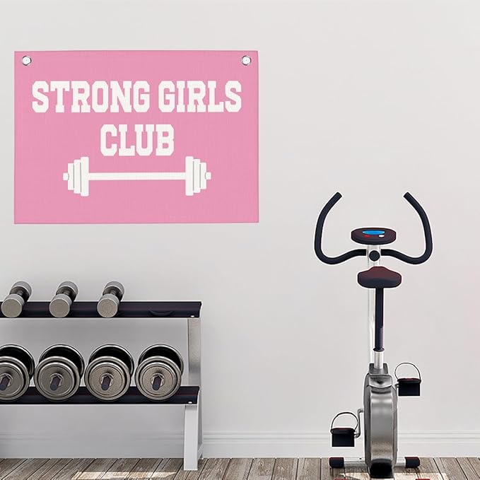 Strong Girls Club Pink Gym Motivational Wall Art Banner College Dorm Posters Gifts for Girls Women Gym Flag Decor for Home Gym Bedroom Workout Room 30x20 Inchs-StrideForce Fitness