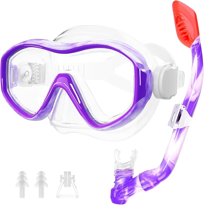 GoseWave Snorkeling Gear for Kids, Kids Snorkel Set for Ages 5-15, Anti-Fog Diving Mask and Dry Top Snorkel Set, Unisex Swimming Goggles with Nose Cover-StrideForce Fitness