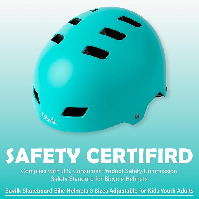 Bike Helmet 3 Sizes for Teenager Kids Youth Adults,Bavilk Skateboard Helmet Adjustable Multi-Sport Bicycle Cycling Scooter Roller Skate Inline Skating Rollerblading for Girls Boys Women Men Teen-StrideForce Fitness