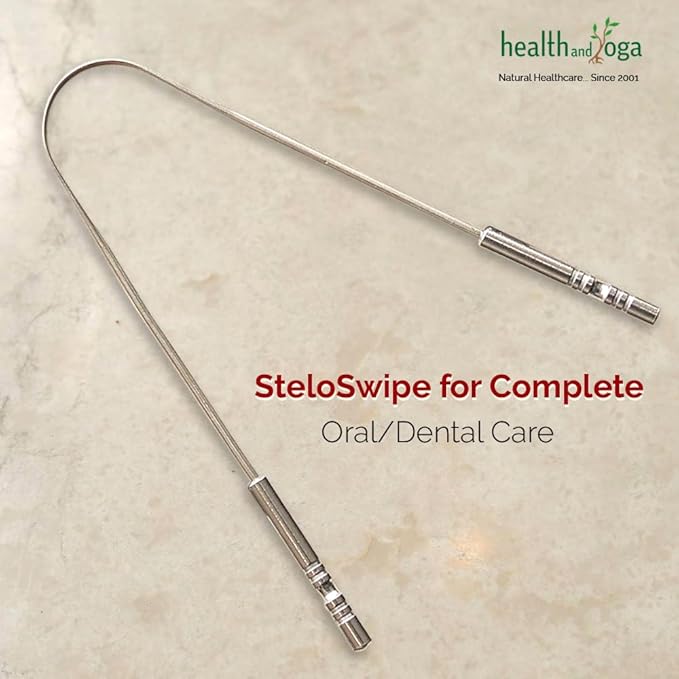 HealthAndYoga™ Tongue Cleaner Scraper with Storage Bag - Hygienic, Surgical Grade, Non-Synthetic Grip – Sterilizable Tongue Brush Cleaner (Surgical Steel - 2 Pack)