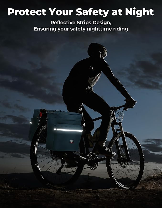 KEMIMOTO Bike Bag Panniers with Rain Cover, 34L Waterproof Bicycle Saddle Bag for Rear Rack Mountain Biking Bags Storage, Ebike Accessories for Commuter Grocery Shopping Travel Carrier, Blue-StrideForce Fitness