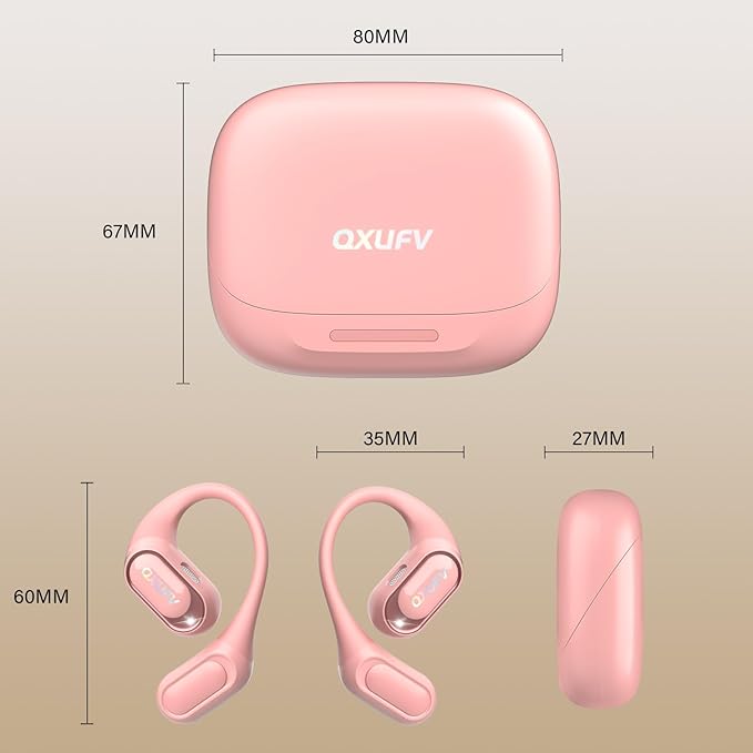 Open Ear Headphones, Bluetooth 5.4 Headphones Sports, Premium Sound with HD Mic Wireless Earbuds, 48H Playtime LED Power Display Ear Buds, IPX7 Lightweight Comfort Earphones for Running, Pink-StrideForce Fitness