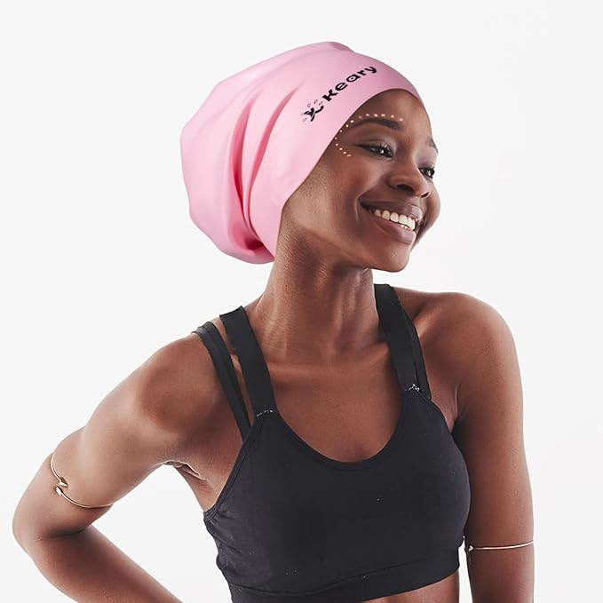 Keary Extra Large Swim Cap for Braids and Dreadlocks Extensions Weaves Long Hair, Waterproof Silicone Cover Ear Bath Pool Shower Swimming Cap for Adult Youth to Keep Hair Dry, Easy to Put On and Off-StrideForce Fitness