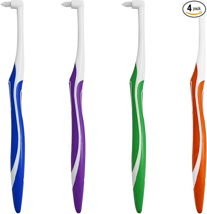 4-Pack Tuft Toothbrushes for Orthodontic Care, Interspace Tufted Brush with End-tuft Tapered Design, Soft Trim Bristles for Braces, Bridges, and Wisdom Teeth Gap, Dental Health Oral Care Tools