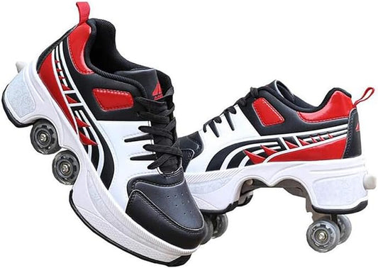 Double-Row Deform Wheel Automatic Walking Shoes Invisible Deformation Roller Skate 2 in 1 Removable Pulley Skates Skating Parkour-StrideForce Fitness