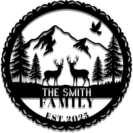 Personalized Forest Deer Metal Name Sign | Custom Metal Signs | Family Wall Art & Split Letter Name | Wedding Gift & Anniversary | Indoor Decor Gift for Women, Men, Wife, Parents, Couple-StrideForce Fitness