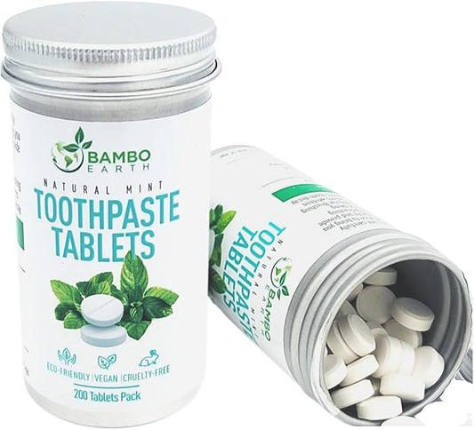 200 Pack Natural Toothpaste Tablet Bits - Chewable Mouthwash Whitening Bite Tablets for Teeth SLS & Fluoride Free Eco & Travel Friendly - Zero Waste Packaging - Mint & Activated Charcoal (Peppermint)
