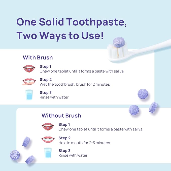 Whitebite Pro Color Correcting Toothpaste Tablets with Nano Hydroxyapatite | Fresh Breath & Natural Whitening | Travel-Friendly Toothpaste & Mouthwash | Fluoride and Plastic-Free (Peppermint, 2PK)