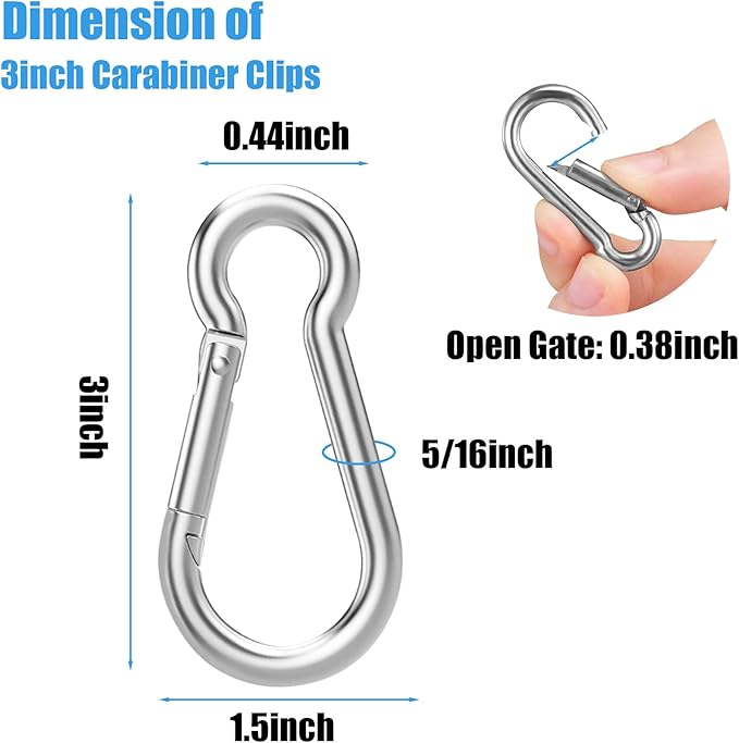 100PCS M8 Spring Snap Hook Carabiner, 3" x 5/16" Heavy Duty Galvanized Steel Carabiner Clips, 470LBS Capacity Spring Quick Links Clips for Camping Hiking Hammock Swing and Outdoor Activities-StrideForce Fitness