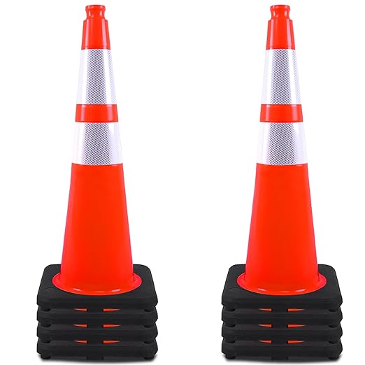 OrangeStar 28 Inch Orange Traffic Cones 8-Pack, Heavy Duty PVC Safety Cones with 2 Reflective Collars, Weighted Base for Highway, Roadwork, Construction, Warehouse Safety, Parking Lots-StrideForce Fitness