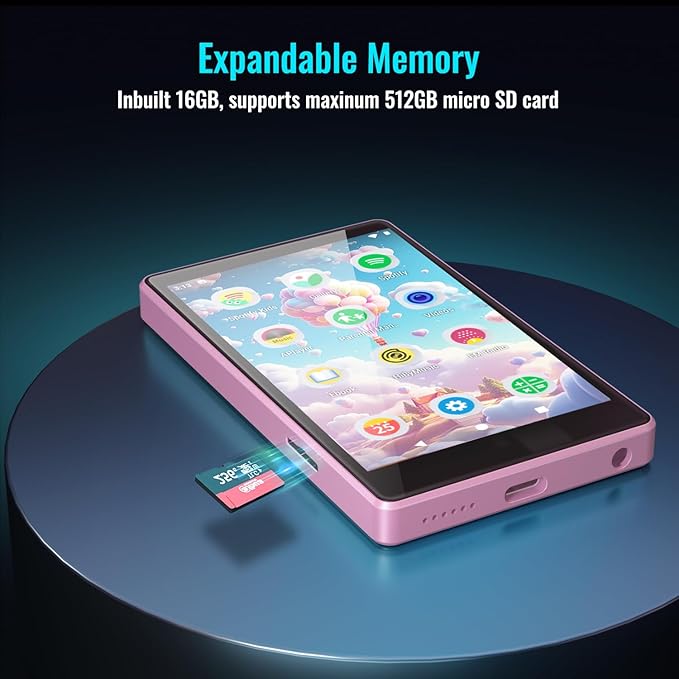 MP3 Player for Kids with Spotify, Parental Controls, Spotify Kids, Audible, Amazon Music, Libby, 4.0” IPS Kids Music Player Up to 512GB (Pink)-StrideForce Fitness