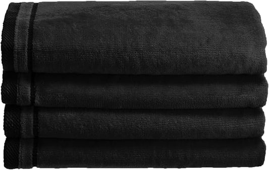 Creative Scents 100% Cotton Velour Fingertip Towels - 4 Pack 11 by 18 Inch – Decorative, Extra Absorbent and Soft Face Towel, Ideal for Bathroom and Powder Room (Black)-StrideForce Fitness