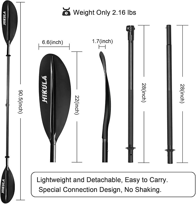 Kayak Paddle 4 Pieces Aluminum Shaft and PP Blade Floating 86.6in/220cm, 90.5inch/230cm Lightweight Oars-StrideForce Fitness