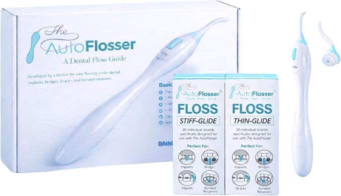 Threader Dental Floss Handle Kit - Dentist Designed Manual Flosser with Ergonomic Handle for Implants, Bridges, Braces & Bonded Retainers - Starter Kit with Stiff & Thin Glide Floss