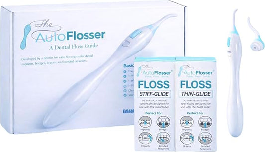 Threader Dental Floss Handle Kit - Dentist Designed Manual Flosser with Ergonomic Handle for Implants, Bridges, Braces & Bonded Retainers - Starter Kit with Stiff & Thin Glide Floss