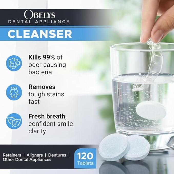 Dental Appliance Cleanser Tablets - 120 Count Tablets - For Retainers, Aligners, Dentures, Mouthguards, Night Guards, Sleep Apnea Devices, and Other Oral Appliances - Freshens and Cleans Daily