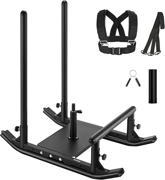 VEVOR Weight Sled, Steel Power Sled, Fitness Strength Training Sleds for Athletic Exercise Speed Improvement, Workout Fitness Equipment with Handle, Compatible with 1/2 in Weight Plates, Black-StrideForce Fitness
