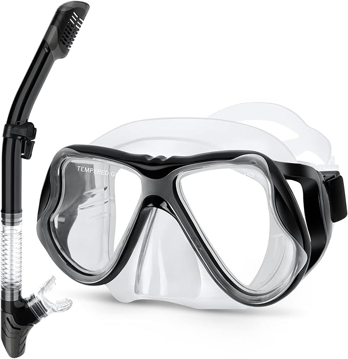 Greatever Dry Snorkel Set,Panoramic Wide View,Anti-Fog Scuba Diving Mask,Professional Snorkeling Gear-StrideForce Fitness