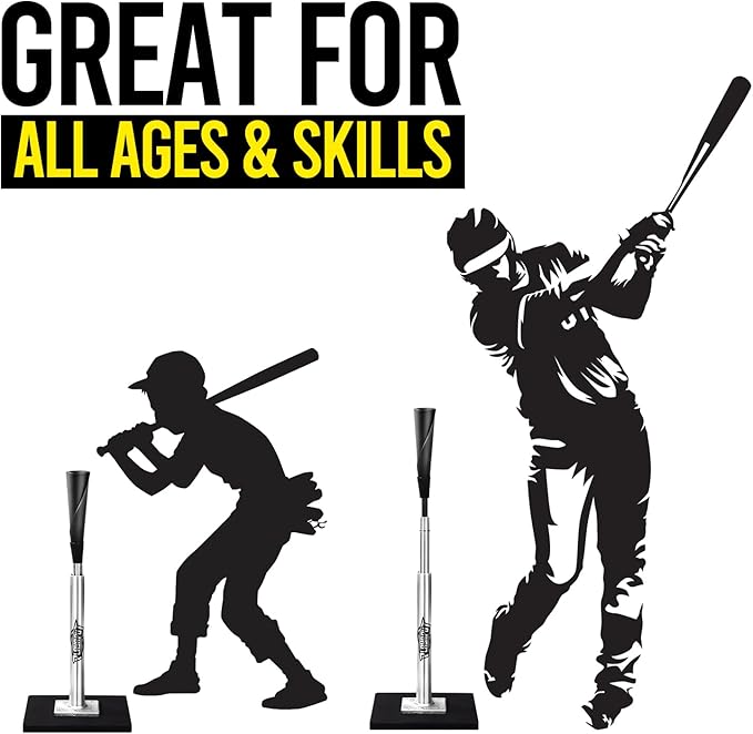 Baseball Batting Tee - Professional Hitting Tee for Baseball/Softball with Weighted Base,Flexible Rubber Top, Premium Aluminum Baseball Tee, Easy Adjust Height 24-46 inches For Kids or Adults-StrideForce Fitness