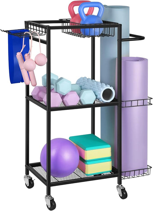 Weight Rack Stand Small Gym Rack Yoga Rack Workout Equipment Storage Cart for Weights, Dumbbells, Yoga Mats, Kettlebells, Foam Rollers, and Resistance Bands-StrideForce Fitness