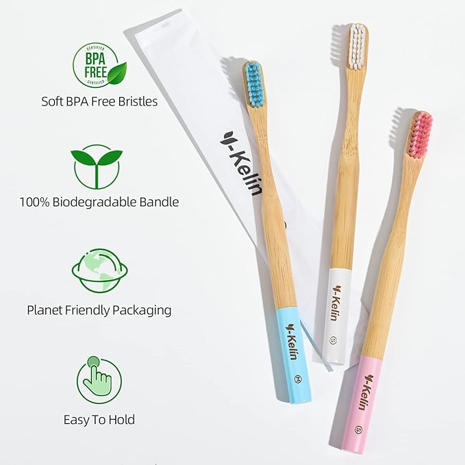 Y-Kelin Bamboo V-Shaped Orthodontic Toothbrush, 3pcs, Pink