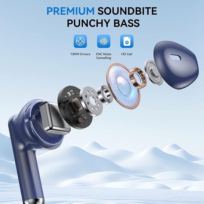 Wireless Earbuds, 2025 Bluetooth 5.4 Bass Stereo Headphones with 4 ENC Mic, 50H Playback Ear Buds with Charging Case LED Display,Sport Earphones IPX7 Waterproof for Phone, Android, Pad, Blue-StrideForce Fitness