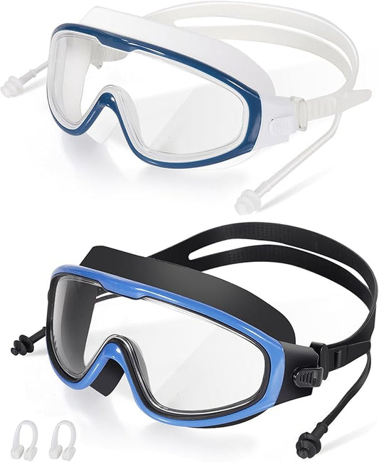 Adult Swimming Goggles,Leak-Proof,Anti-Fog Pool Glasses,Wide View Swim Goggles with Ear Plugs and Nose Clip-StrideForce Fitness
