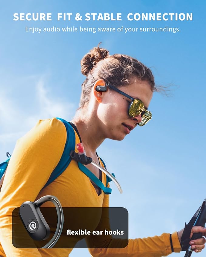 CXK Open Ear Headphones, Bluetooth 5.4 True Wireless Earbuds Bone Conduction Headphones with 60Hrs Stereo Sound, 0.27oz Lightweight Design Open Earbuds with Mic, IPX6 Waterproof Fit Running, Black-StrideForce Fitness