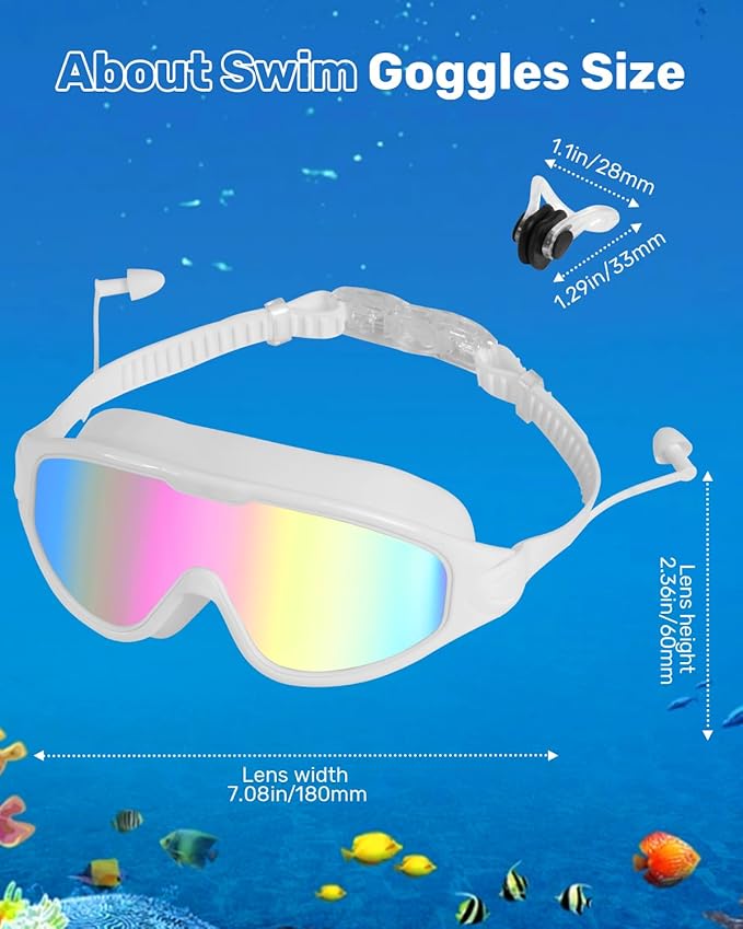 Swim Goggles for Adults, Wide View Anti-Fog & UV Swimming Goggles with Nose Clip & Ear Plugs, No Leak-StrideForce Fitness