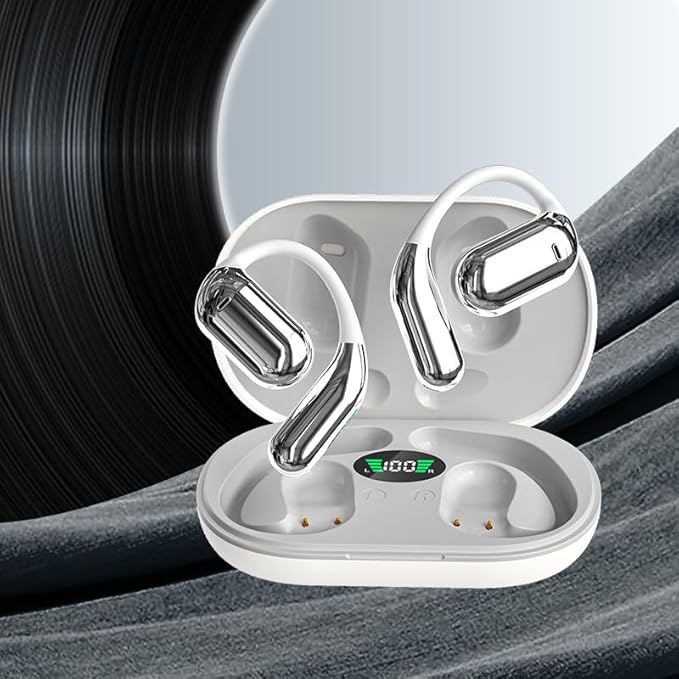 Wireless Earbuds Bluetooth Earbuds Built-in Mic with Ear Hooks 50H Playtime Ear Buds LED Display Charging Case Waterproof Design for Running Fitness (White)-StrideForce Fitness