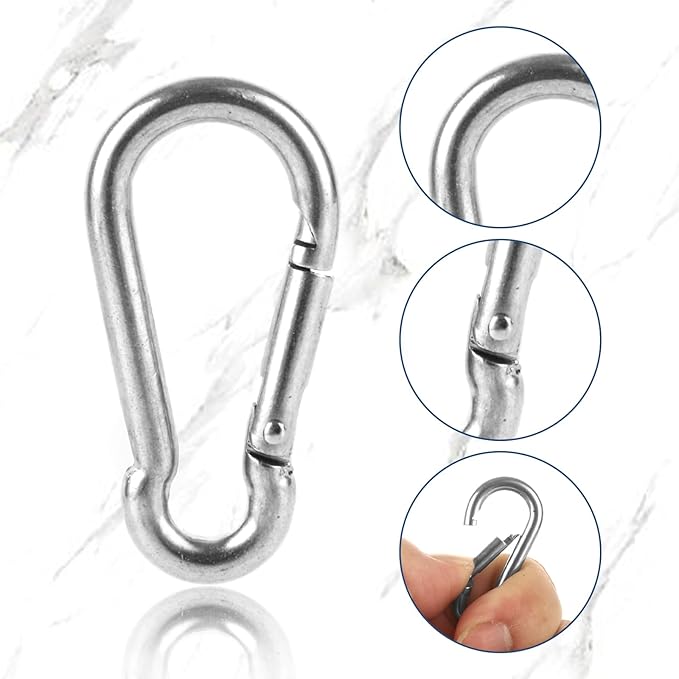 MIVIDE 100 Pack M4 x 1.57 Inch Carabiner Clips Spring Snap Hook, 304 Stainless Steel Heavy Duty Snap Hooks Carabiner Quick Link Clip for Camping Hiking Traveling Outdoor Swing Gym, 110Lbs Capacity-StrideForce Fitness