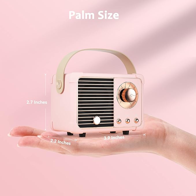 Retro Bluetooth Speaker, Wireless Vintage Small Speaker, Hands-Free Call,400mA Battery,TF Card,Aux Line, Portable Speaker for iOS Android Smartphone Home Office Gift Ideas Pink-StrideForce Fitness