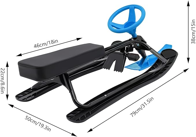 Snow Racer Sled, Ski Sled Slider Board with Steering Wheel, Twin Brakes, Anti-Slip Pedal, Snow Sled for Kids-StrideForce Fitness