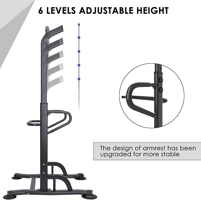 SogesHome Power Tower Pull Up Bar and Dip Stand,10 Adjustable Height Assistive Trainer Dip Station,Multi-Function Strength Training Fitness Workout Station for Home Gym Fitness Equipment (Black)-StrideForce Fitness