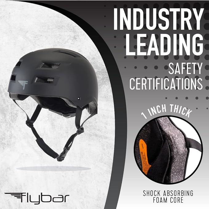 Flybar Bike Helmet- Multi Sport Dual Certified Adjustable Dial, Lightweight Skateboard Helmet, Roller Skating, Pogo, Electric Scooter, Snowboard, Boys and Girls Kids- Adults Helmets-StrideForce Fitness